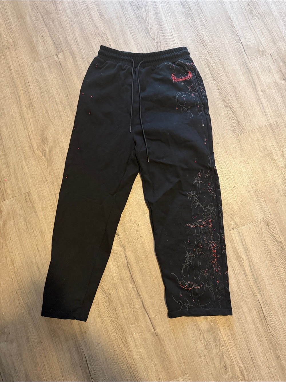 Women’s Black Graphic Sweatpants with Red Accent - Breathe Divinity